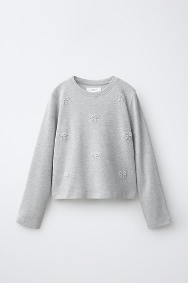 SOFT-TOUCH FAUX PEARL APPLIQUÉ T-SHIRT - Pearl grey by Zara