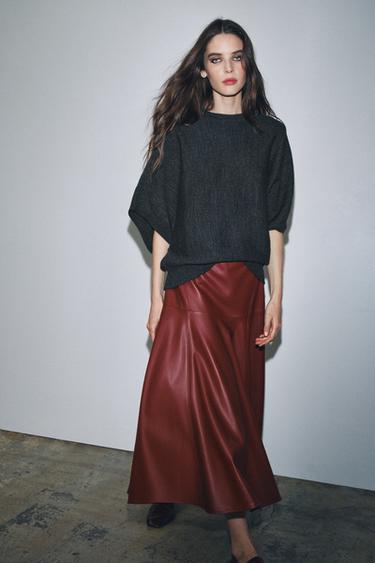ЮБКА МИДИ ИЗ ИСКУССТВЕННОЙ КОЖИ — ZW COLLECTION — ГРАНАТОВЫЙ от Zara