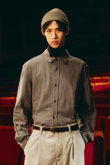 Zara 紋理格紋襯衫 - 米色