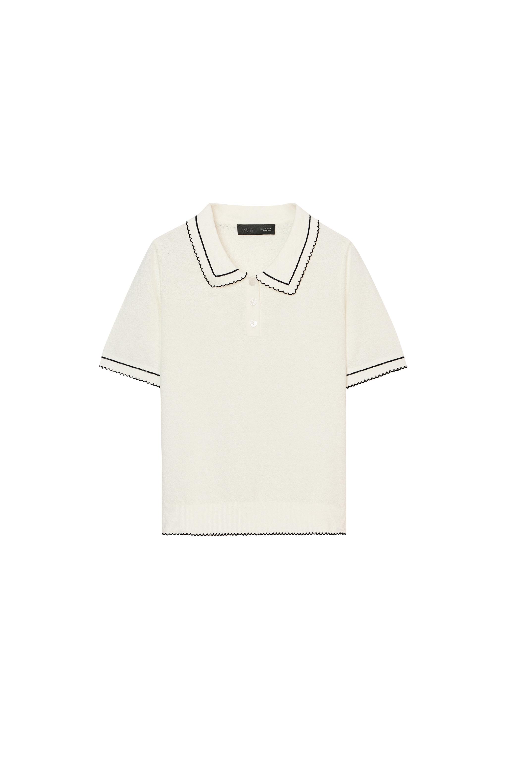 トップス orimi 24ss GLITTER KNIT POLO CONTRAST TOPSTITCHING KNIT POLO SHIRT - Black / White | ZARA South