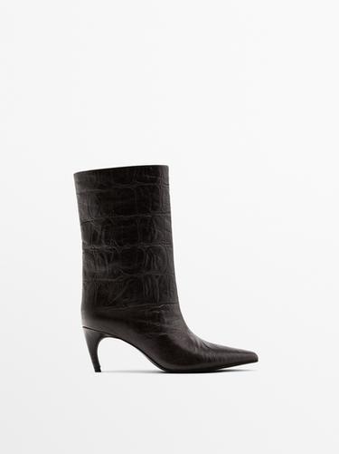 Zara Embossed leather high-heel ankle boots - Brown