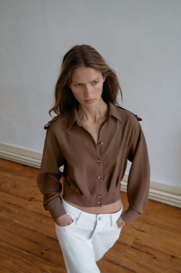 SHORT SHIRT WITH TABS - camel by Zara - Image 3