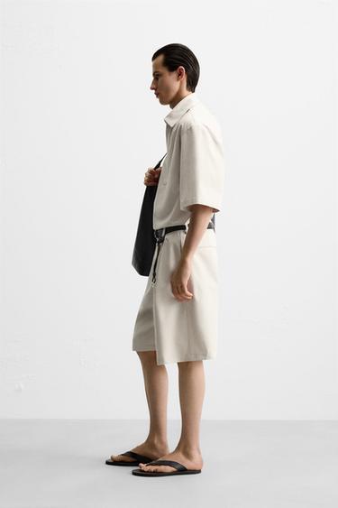 PLEATED COTTON/LINEN BERMUDA SHORTS - Light beige by Zara - Image 3