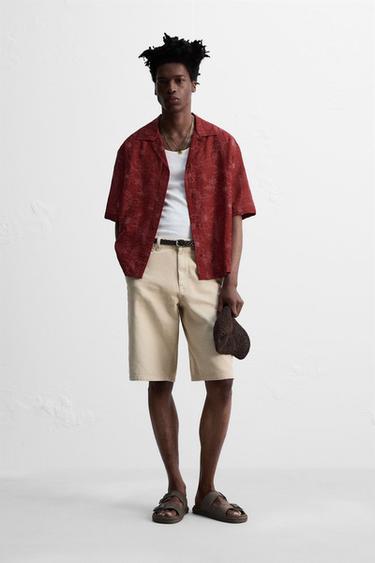 Zara TEXTURED FLORAL SHIRT © OTIS KWAME KYE QUAICOE - Burgundy - Image 0