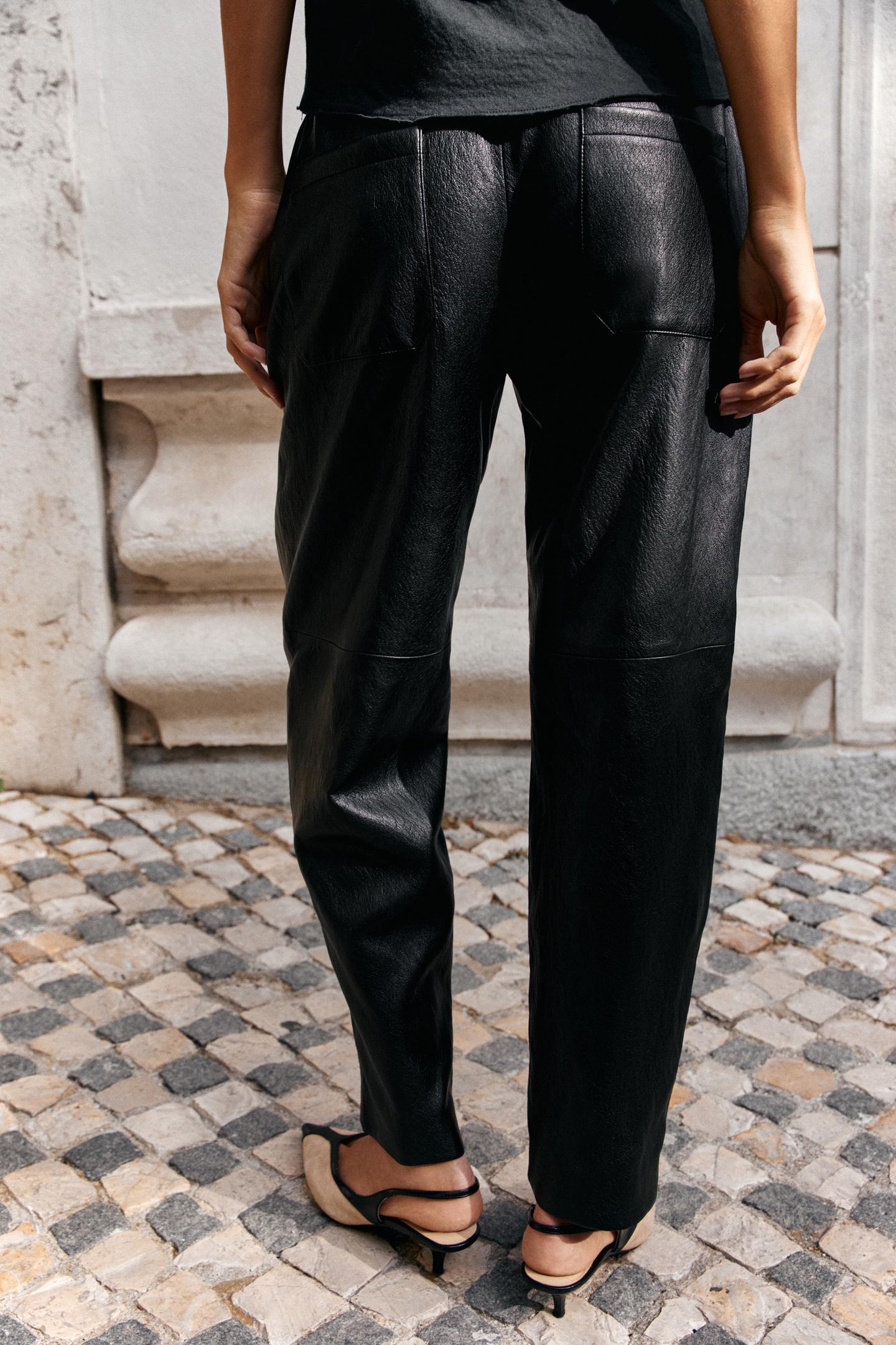 Женские брюки Zara Faux Leather Elastic-Waist, цвет: Чёрный — фото 5