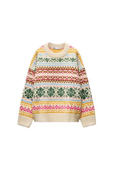 OVERSIZED JACQUARD KNIT SWEATER