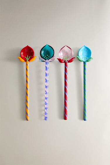 Zara SET OF FLORAL GLASS DESSERT SPOONS (SET OF 4) - striped - Image 0