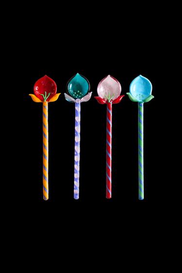 SET OF FLORAL GLASS DESSERT SPOONS (SET OF 4) - striped by Zara - Image 0