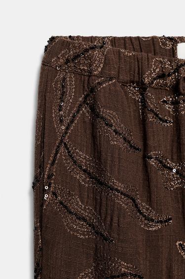 METALLIC THREAD SEQUIN SAROUEL TROUSERS - Brown by Zara - Image 8