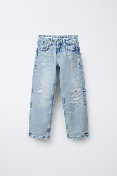 JEANS STRAIGHT ROTOS - Azul de Zara