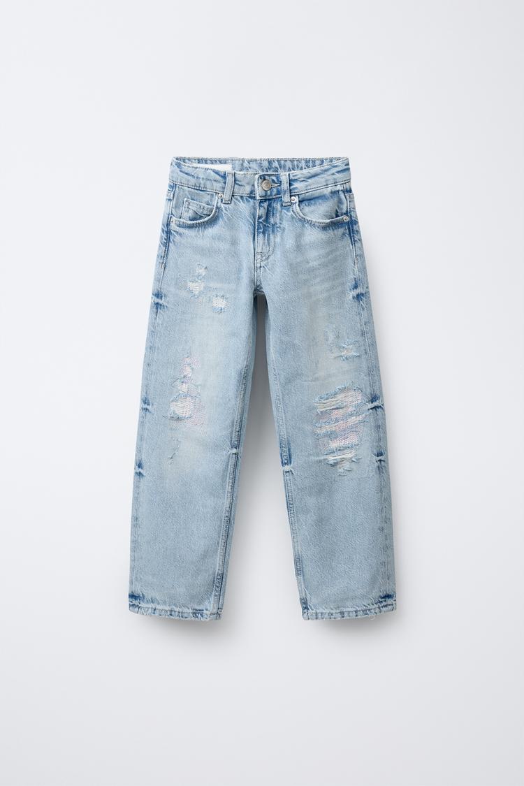 RIPPED STRAIGHT FIT JEANS Blue ZARA South Africa