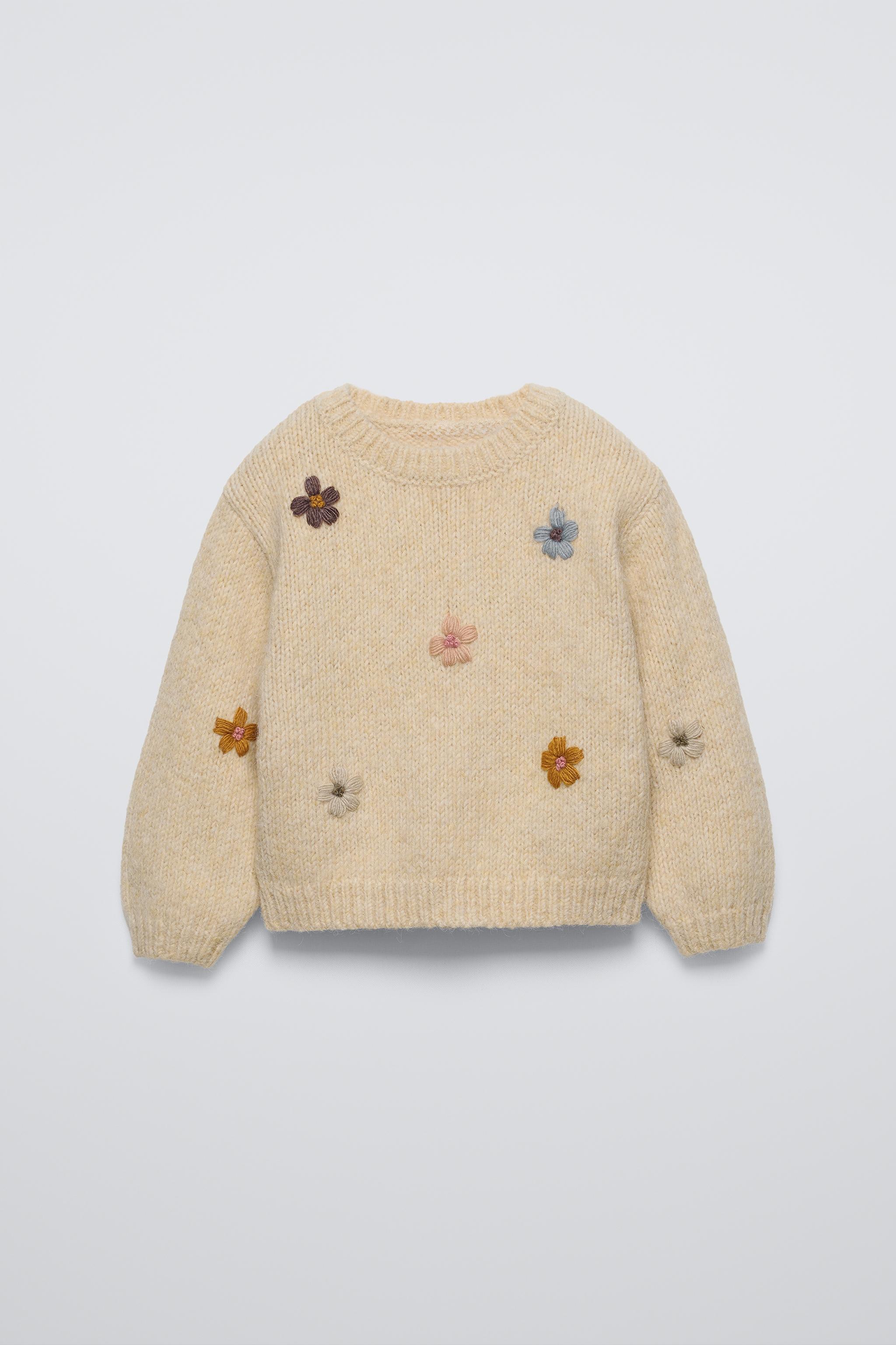 FLORAL EMBROIDERY KNIT SWEATER - Light beige | ZARA United States