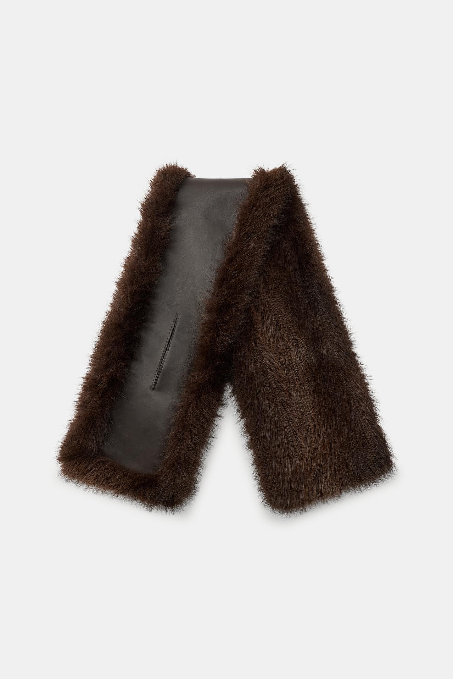 Женский шарф Zara Reversible Faux Leather and Faux Fur, цвет: Коричневый — фото 5