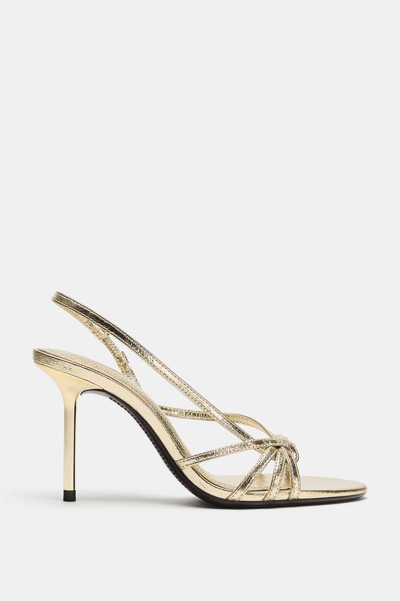 SANDÁLIA DE SALTO COM EFEITO METALIZADO - Ouro da Zara - Imagem 0