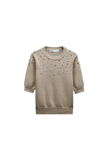 BEADED RHINESTONE KNIT SWEATER