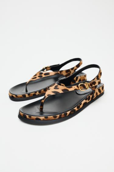 SANDALIA  PIEL PELO LEOPARDO - Leopardo de Zara
