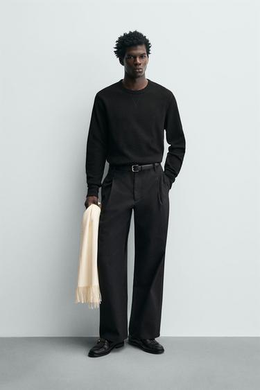 Zara 細格紋理 T 恤 - 黑色