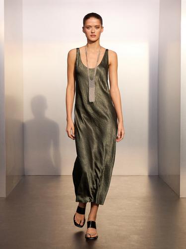 Zara Long flowing satin dress - Green