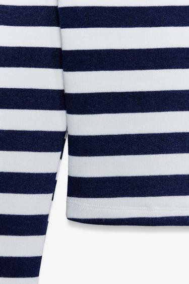 STRIPED BARE SHOULDER TOP - White / Navy by Zara - Image 5