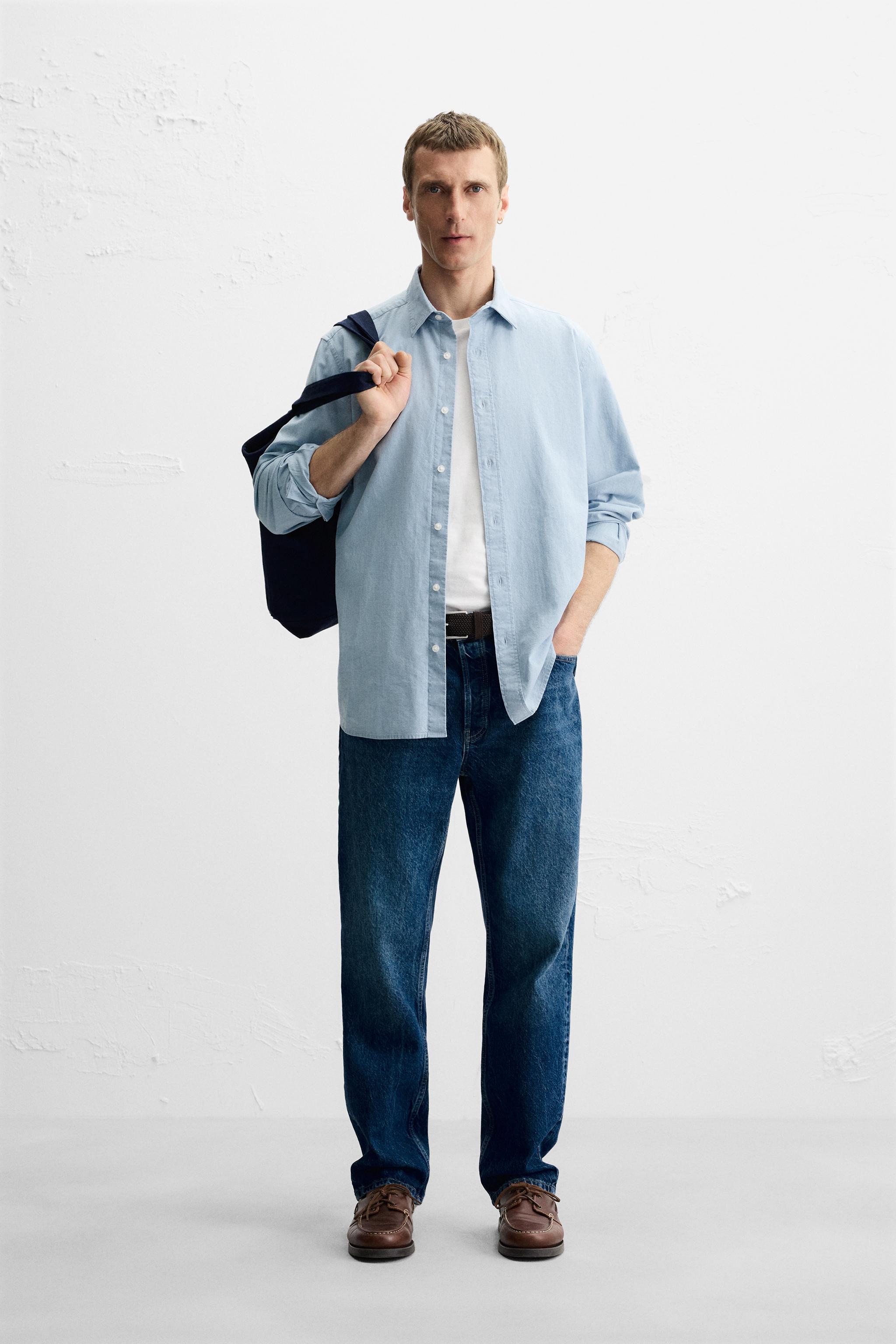 CHAMBRAY TEXTURED SHIRT - Light blue | ZARA United States
