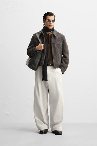 Zara WOOL BLEND STRIPED JACKET - Black / Brown - Image 0