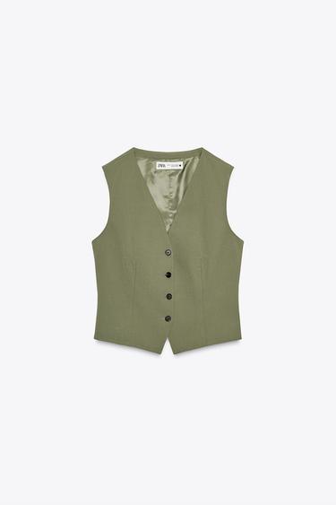 Zara ZW COLLECTION BUTTON VEST - Khaki