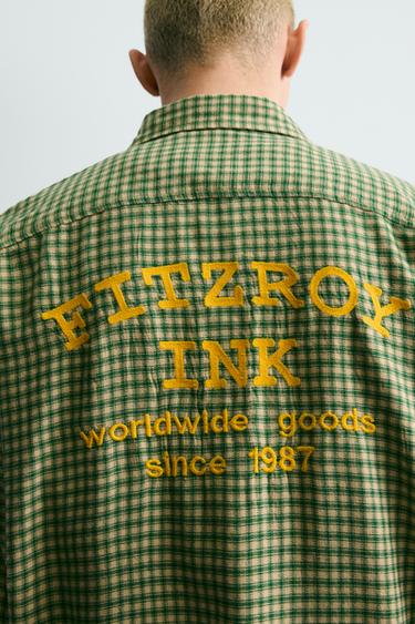 CHEMISE À CARREAUX EN FLANELLE BRODÉE - Blanc / Vert de Zara - Image 6