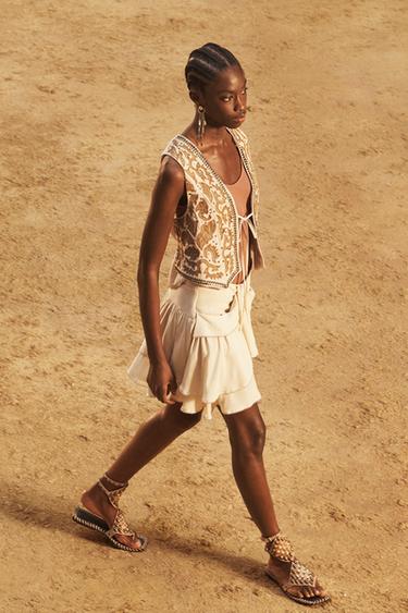 Zara LIMITED EDITION EMBROIDERED STUDDED VEST - Ecru - Image 0
