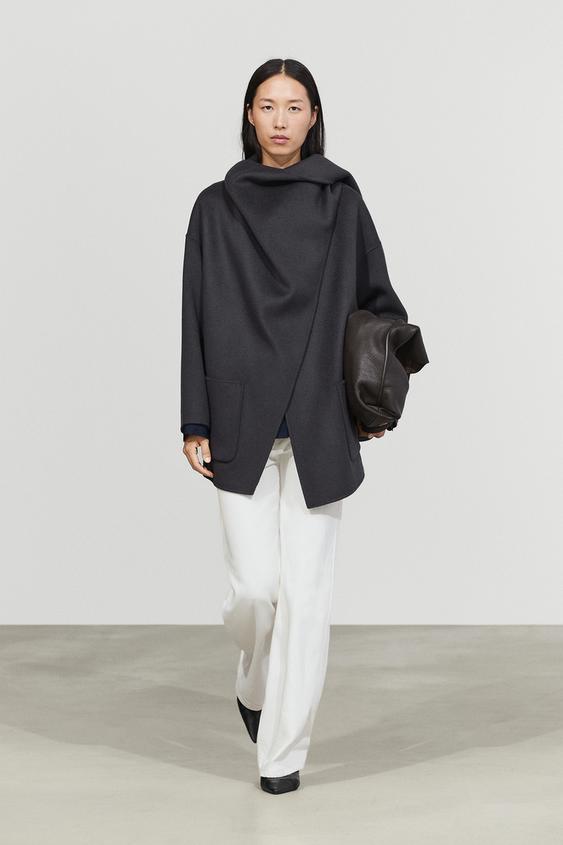 Zara Mid-length coat with scarf detail - Mid-blue - Image 0
