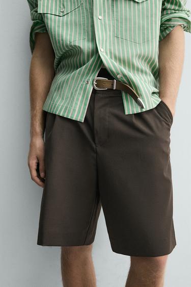 RELAXED FIT PLEATED BERMUDA SHORTS - Chocolate by Zara - Image 4