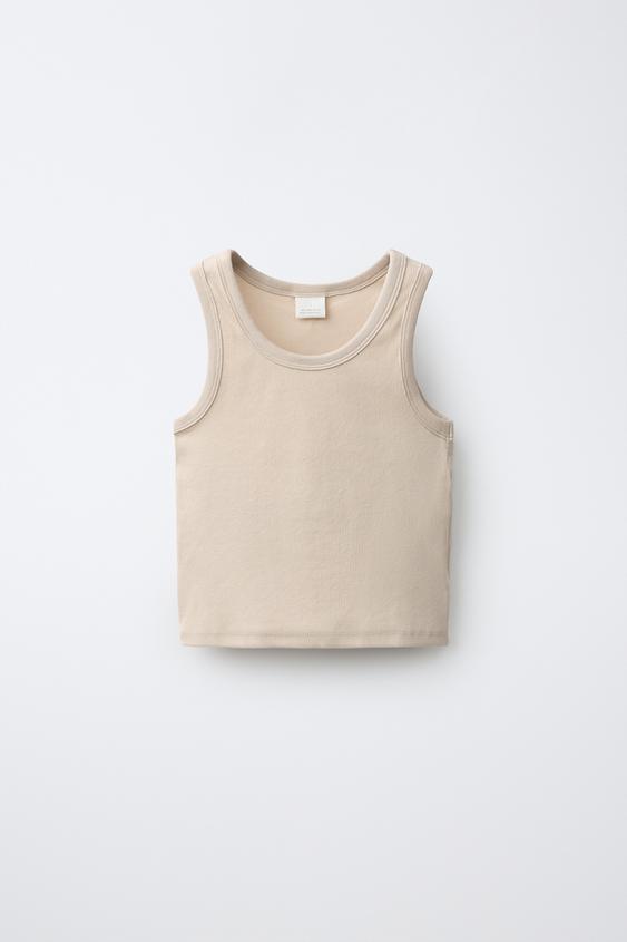PLAIN RIBBED T-SHIRT - Sand by Zara - Image 0