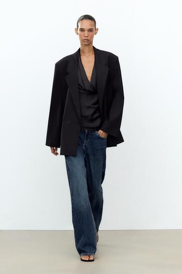 Zara OVERSIZED DOUBLE BREASTED BLAZER - Black