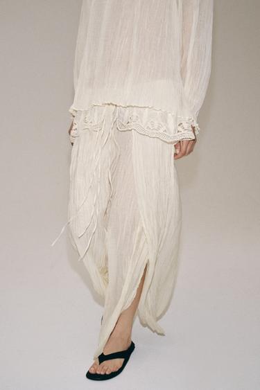 ZW COLLECTION EMBROIDERED SASH MIDI SKIRT - Ecru by Zara