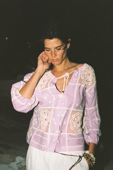 CONTRAST CROCHET SHIRT - Lilac / White by Zara - Image 1