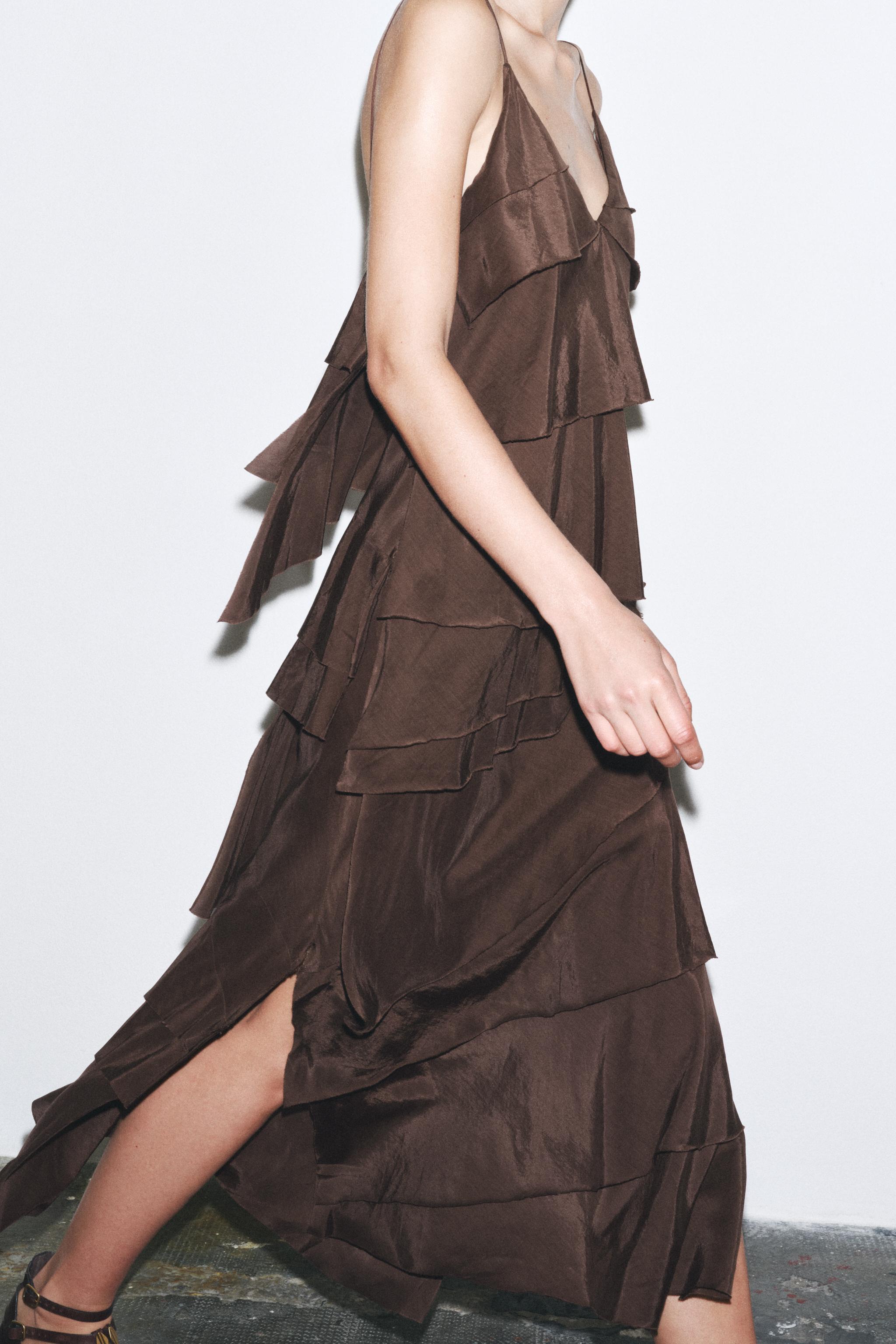 【ZARA】ZWコレクション フリルワンピース ブラウン2531/209/700 ZWコレクション フリルワンピース - ブラウン | ZARA Japan / 日本