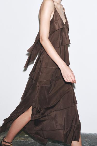 ROBE À VOLANTS ZW COLLECTION - Marron de Zara - Image 5