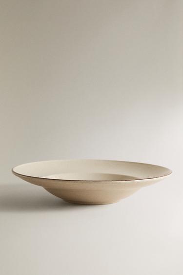 STONEWARE PASTA PLATE WITH ANTIQUE FINISH RIM - Light ecru by Zara - Image 0