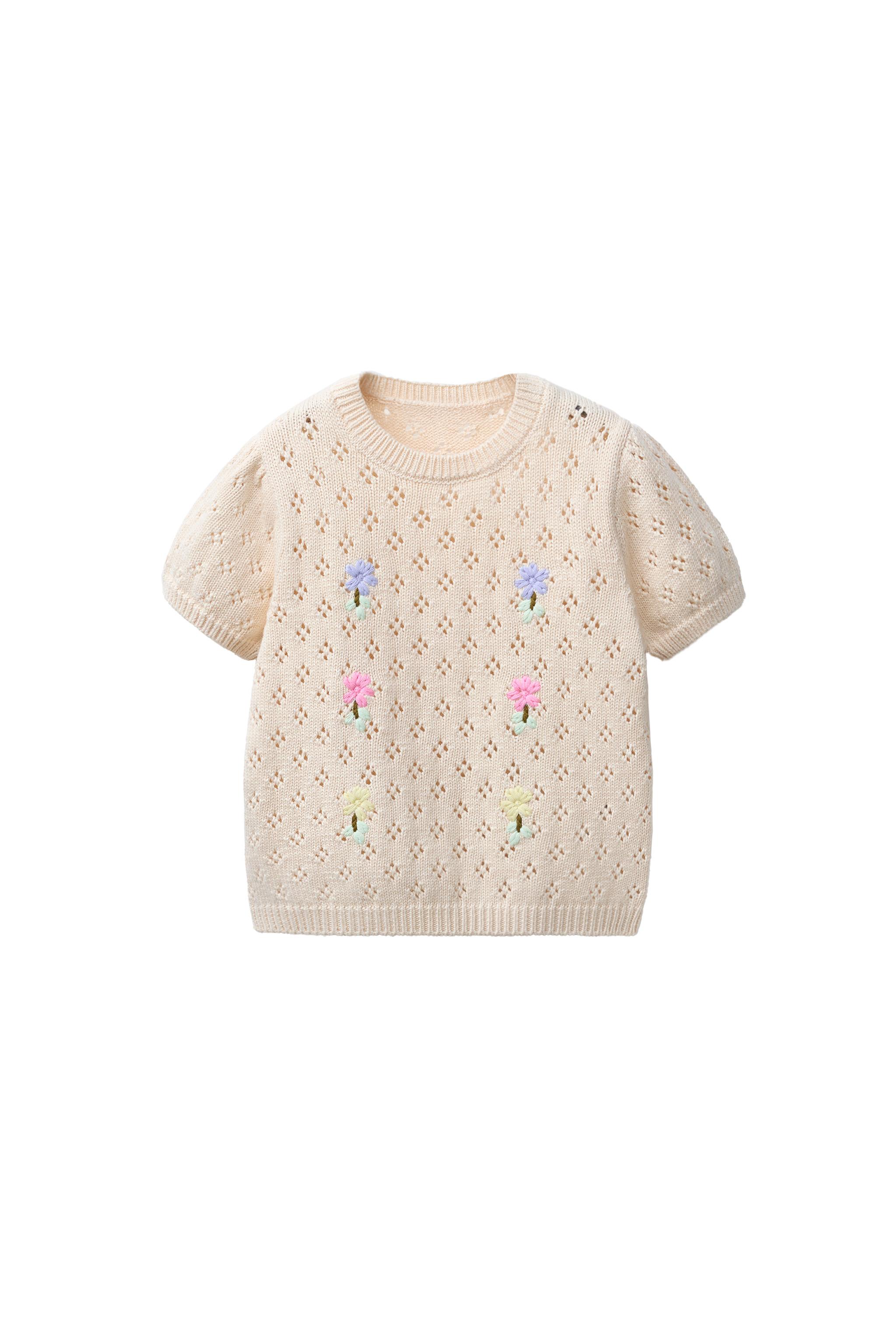 EMBROIDERED FLOWER OPENWORK KNIT TOP - Ecru | ZARA United States