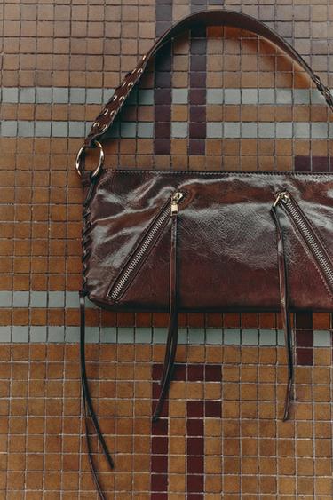 Zara 拉鍊肩背包 - 巧克力色