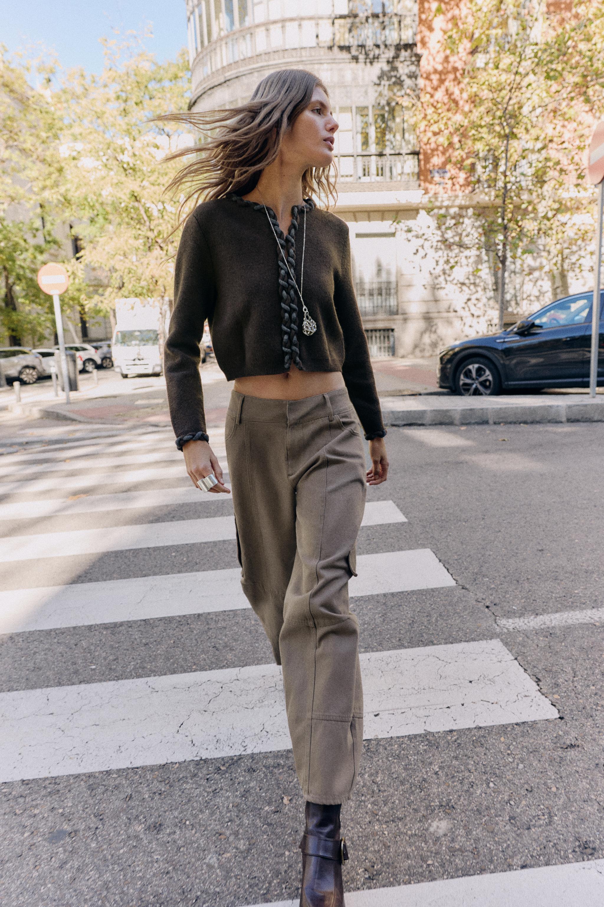 INTERWOVEN TRIM CARDIGAN - Brown | ZARA United States