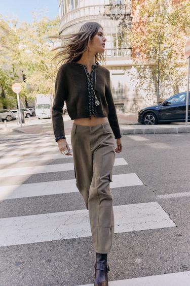 CARDIGAN WITH INTERWOVEN TRIMS - Brown by Zara