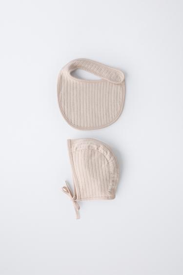 TEXTURED BONNET AND BIB SET - Bone by Zara