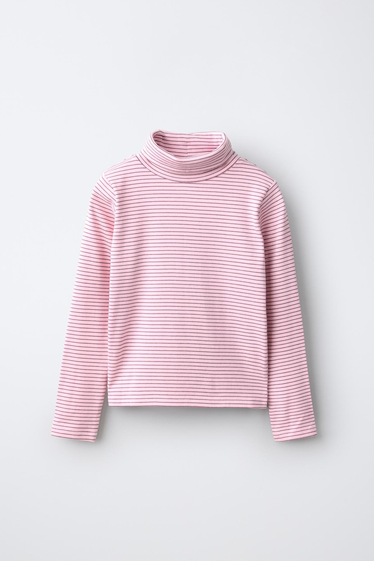 STRIPED COTTON AND MODAL TURTLENECK T-SHIRT — Pink