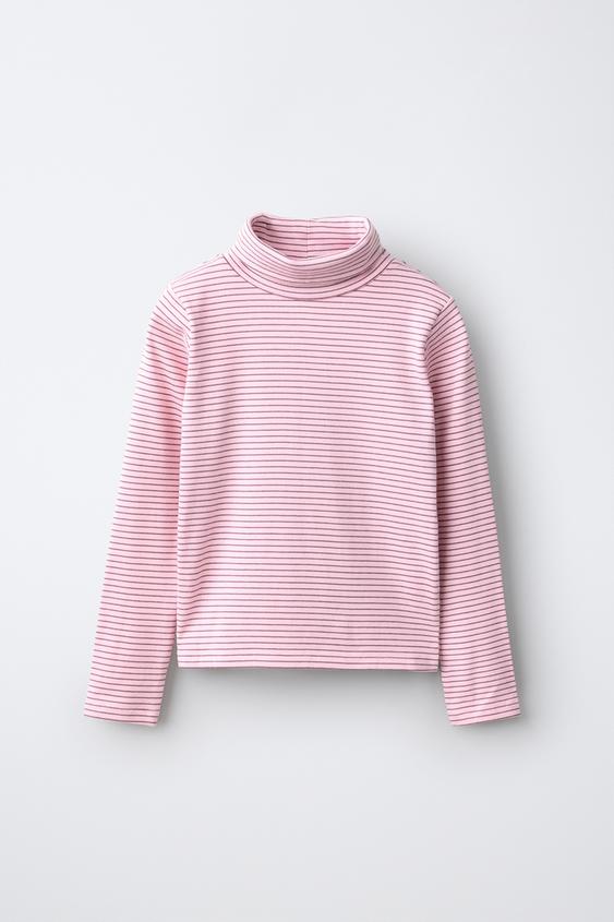 STRIPED TURTLENECK T-SHIRT IN COTTON BLEND AND MODAL - Pink by Zara - Image 0