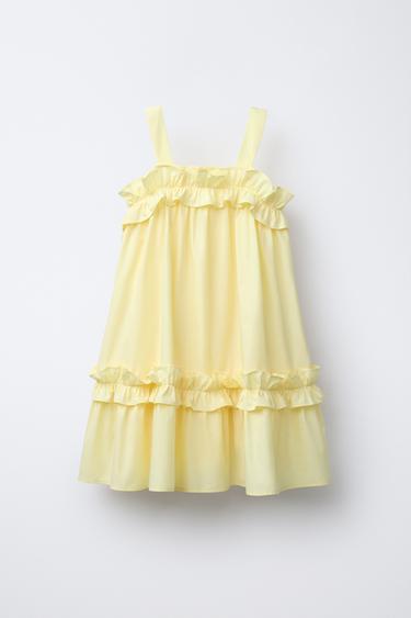 ROBE EN POPELINE AVEC VOLANTS - Jaune de Zara - Image 1