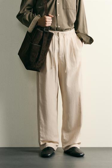 VISCOSE-LINEN RELAXED FIT TROUSERS - Ecru by Zara