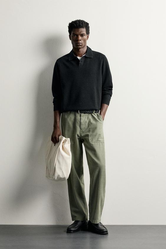 Мужское поло Zara Regular Fit Wool-Blend Knit Polo, цвет: Чёрный