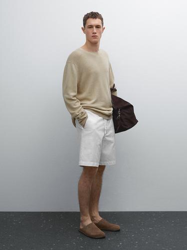 Zara Cotton blend semi-jogger Bermuda shorts - White