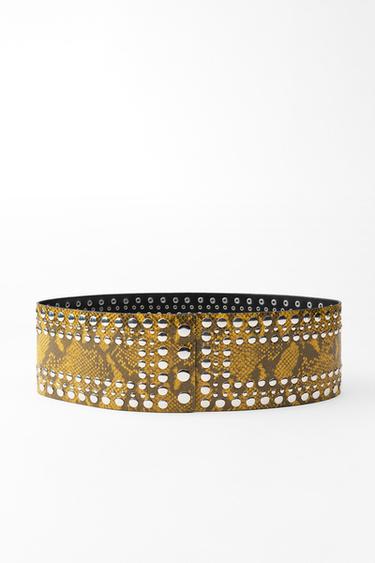 ANIMAL PRINT STUDDED LEATHER SASH BELT - Yellow by Zara