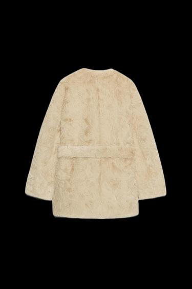 JACKE IN FELLOPTIK MIT GÜRTEL ZW COLLECTION - Cremefarben von Zara